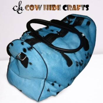 blue cowhide duffle bag