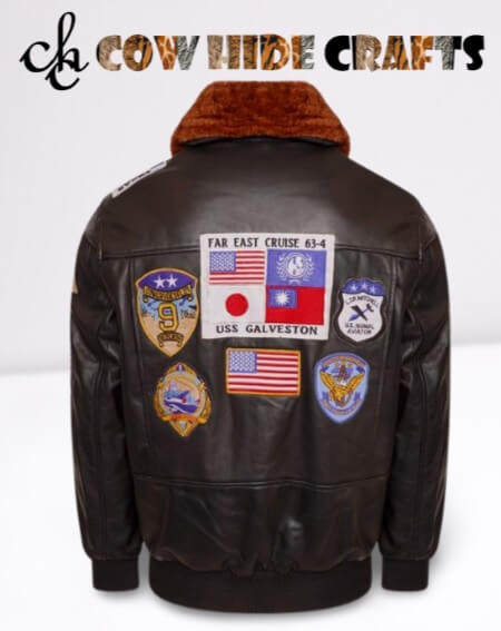 Movie replica bomber leather jacket.