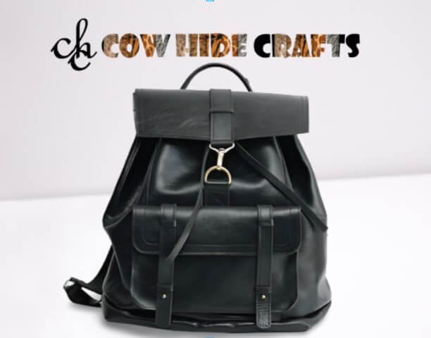 Black Leather Drawstring Backpack - Vacationer - Cow Hide Crafts
